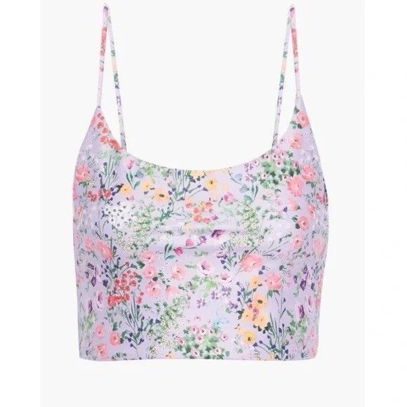 Alice & Olivia Penny Cropped Floral Print Stretch Tank Lavender Athleisure Yoga - Picture 1 of 9